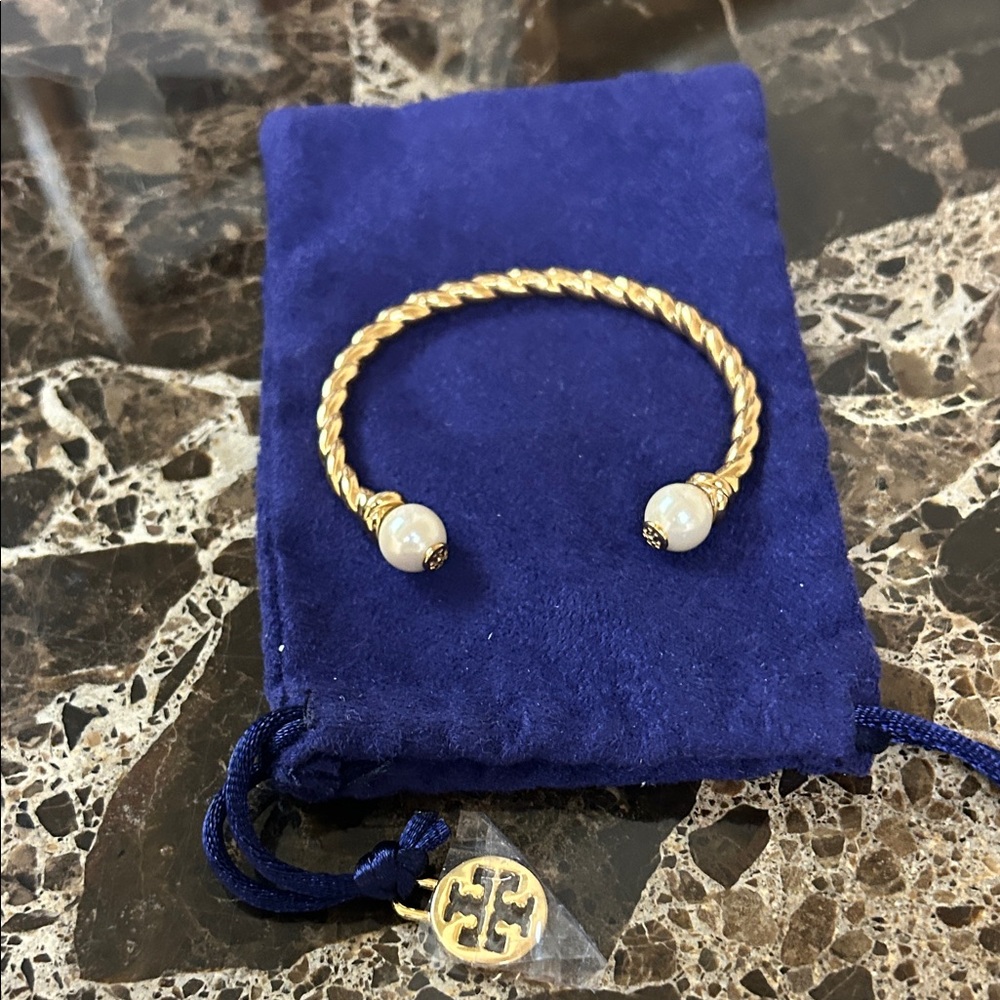 Tory Burch gold and pearl cuff bracelet